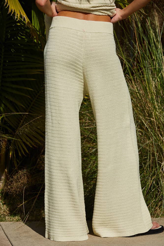 Knit Sweater Cotton Crochet Wide Leg Pants