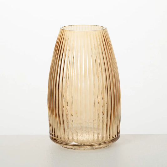 Ribbed Amber Glass Vase