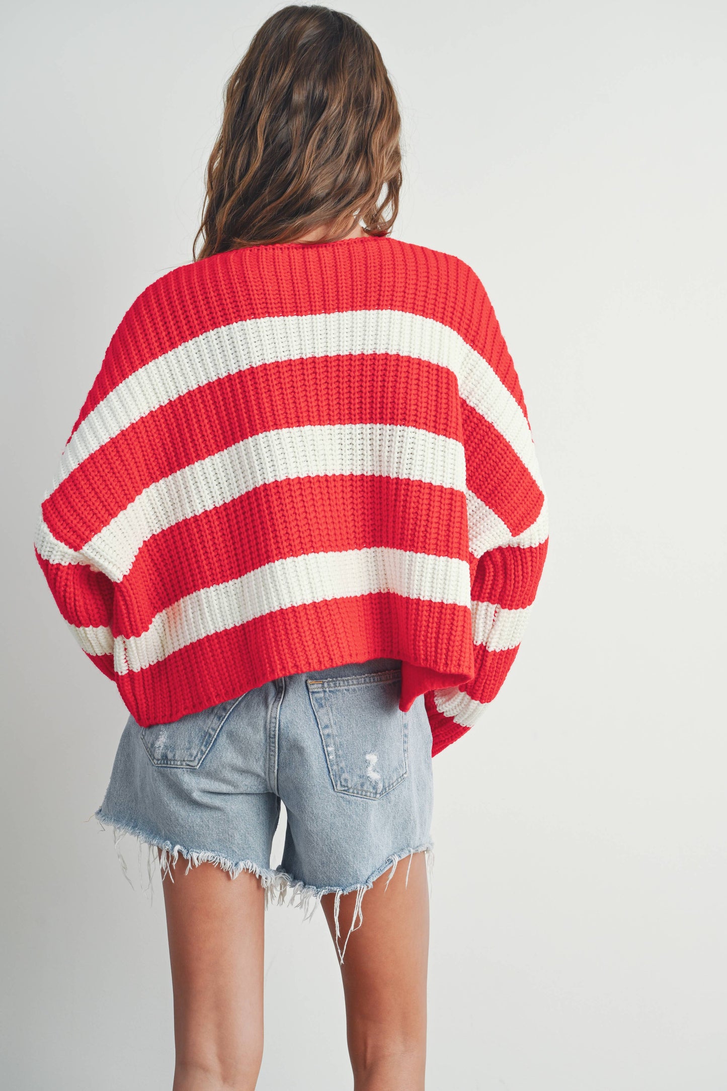 Striped V-Neck Cardigan with Buttons - BMC7331
