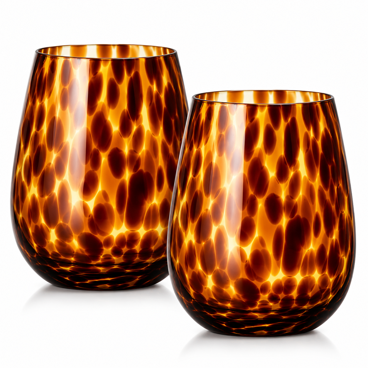Leopard Print Stemless Wine Glass |  Set of 2