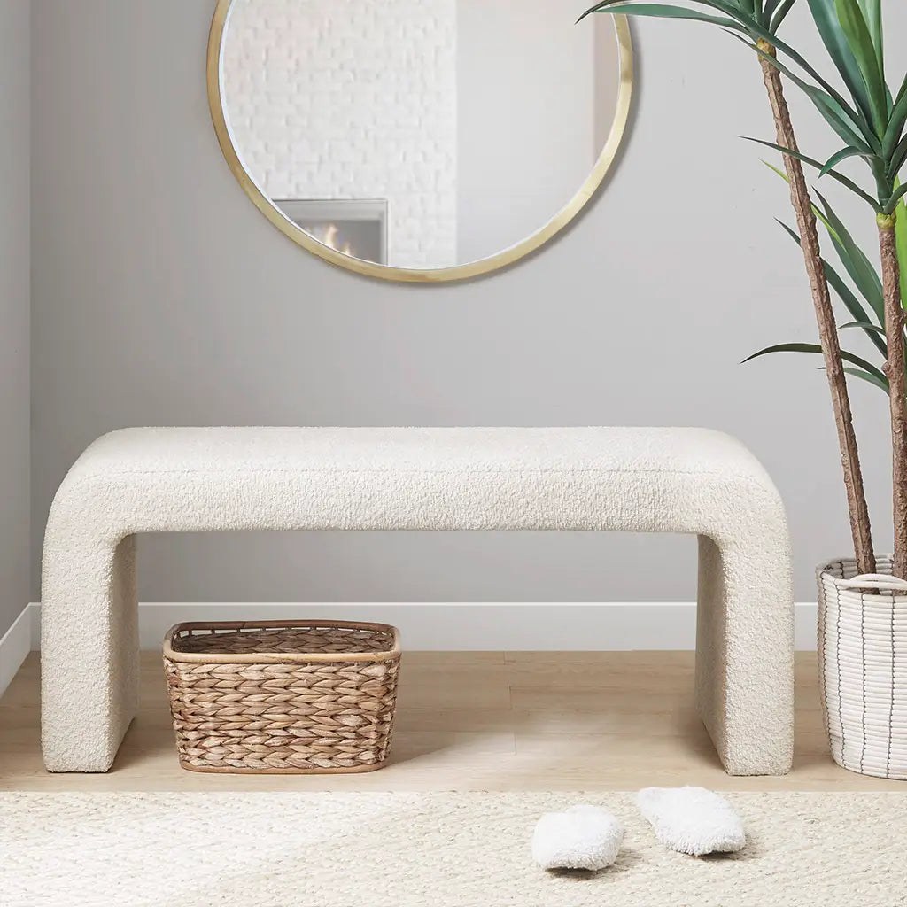 Cream Boucle Waterfall Accent Bench