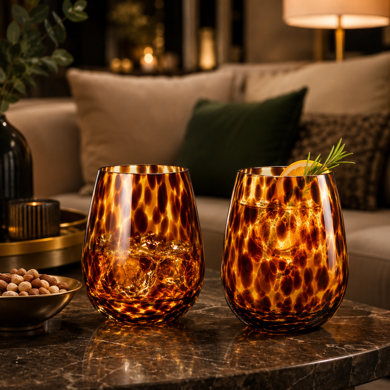 Leopard Print Stemless Wine Glass |  Set of 2