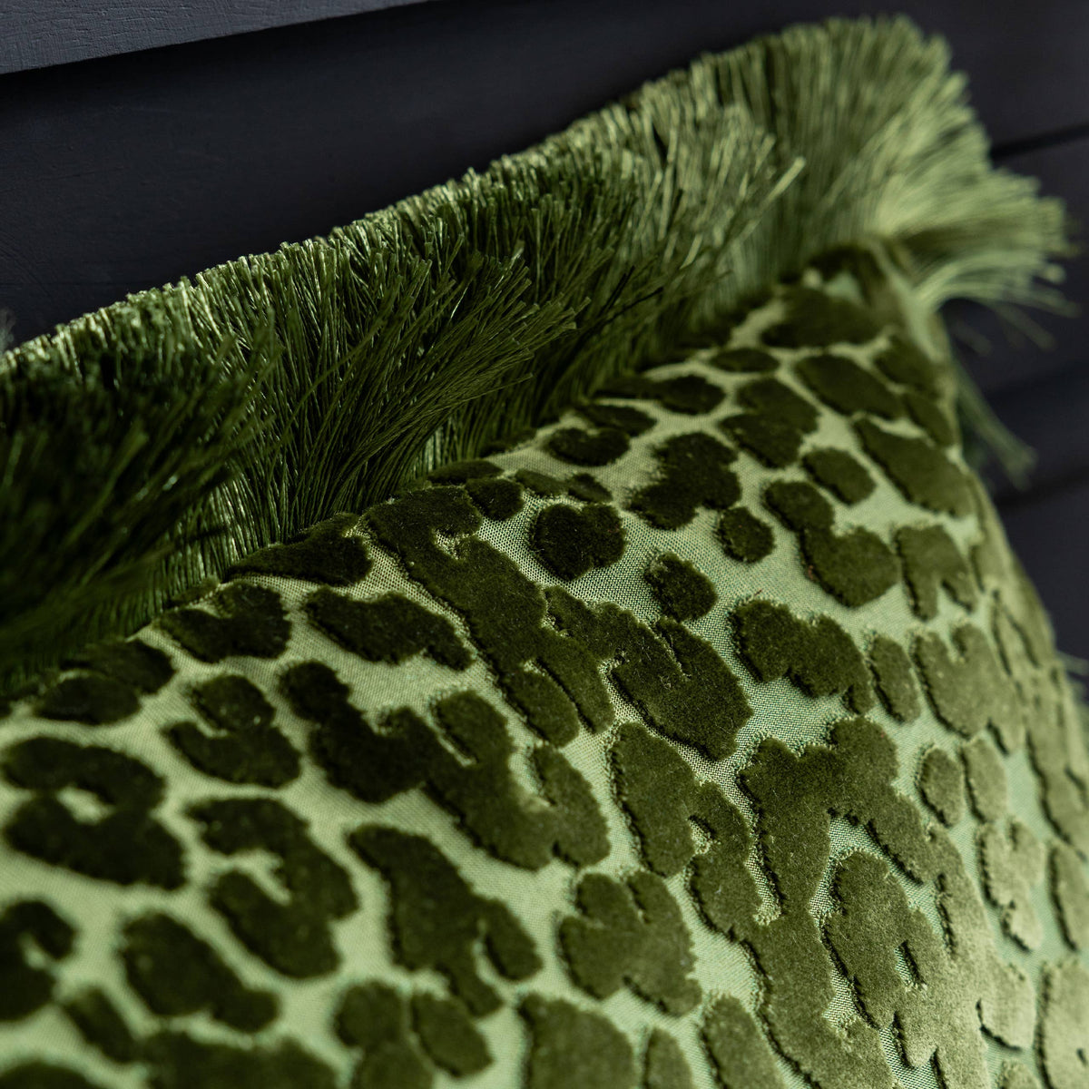 Leopard Love Cut Velvet Cushion Green