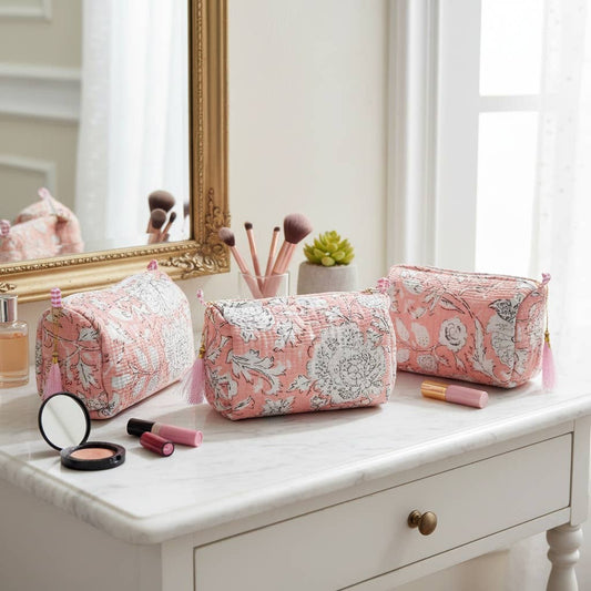 Cotton Floral Spring Cosmetic Bag Set of 3