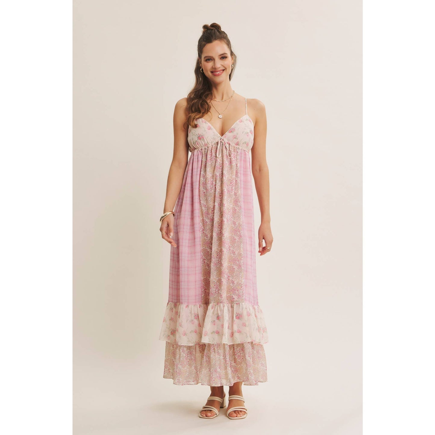 GARDEN PARTY ROMANTIC MIXED PRINT CHIFFON MAXI DRESS
