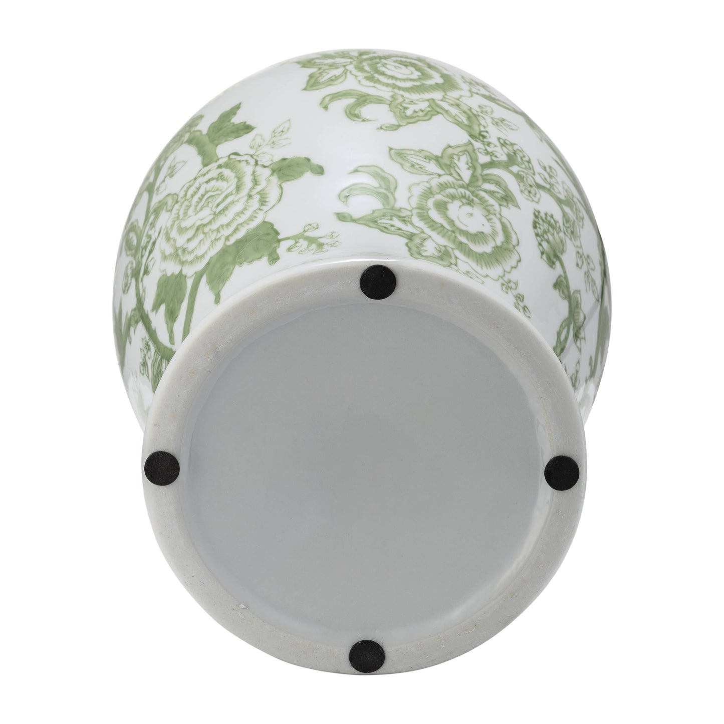 14 in. Green/White Bird and Flower Temple Chinoiserie Jar