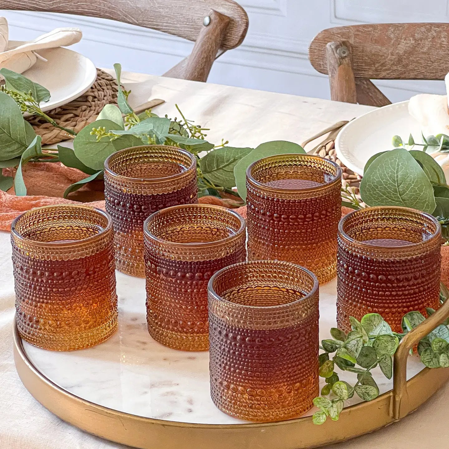 Textured Hobnail Beaded Amber Drinking Glasses