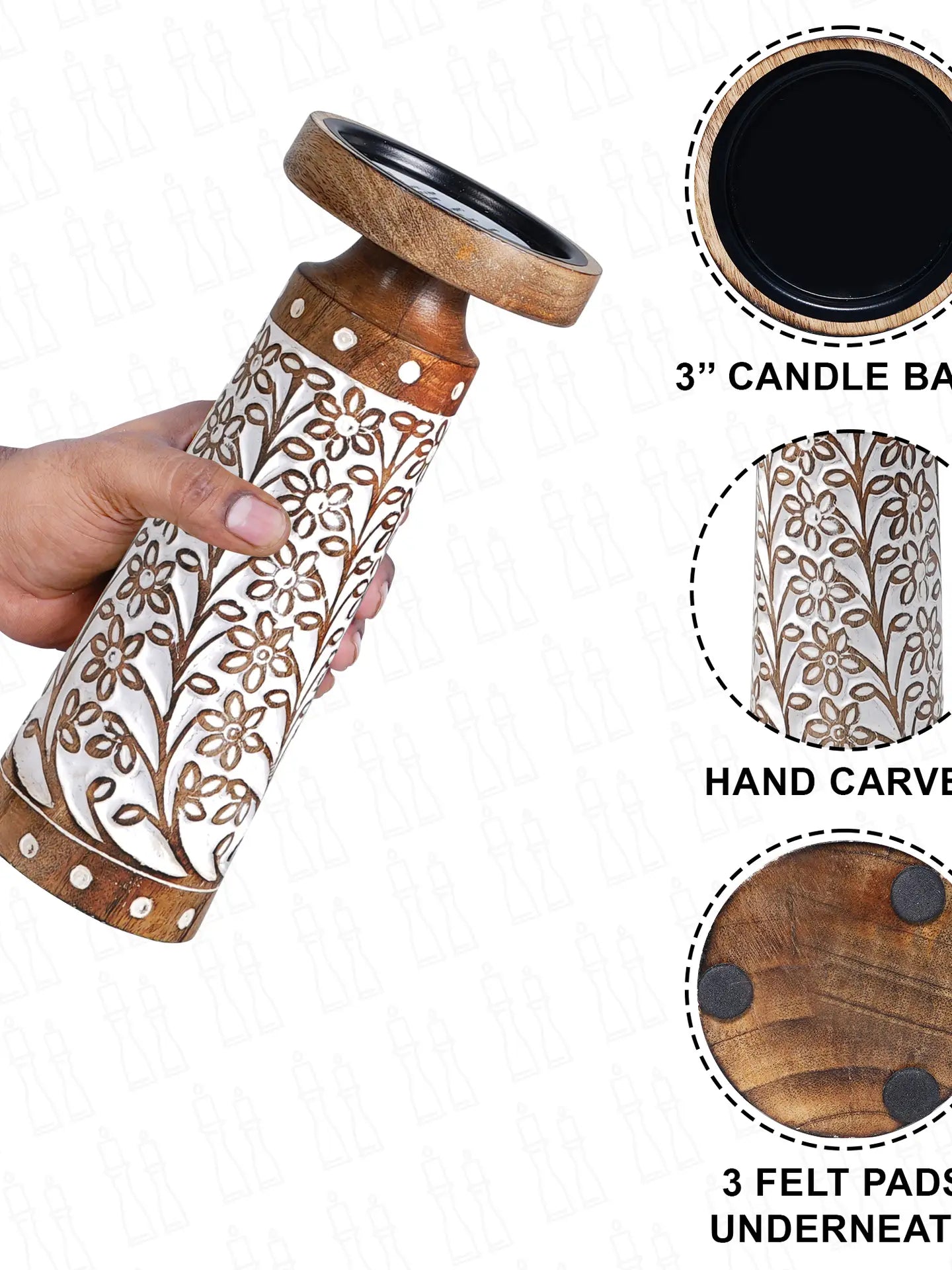 Hand Carved Crafted Thick Wood Candle Holders