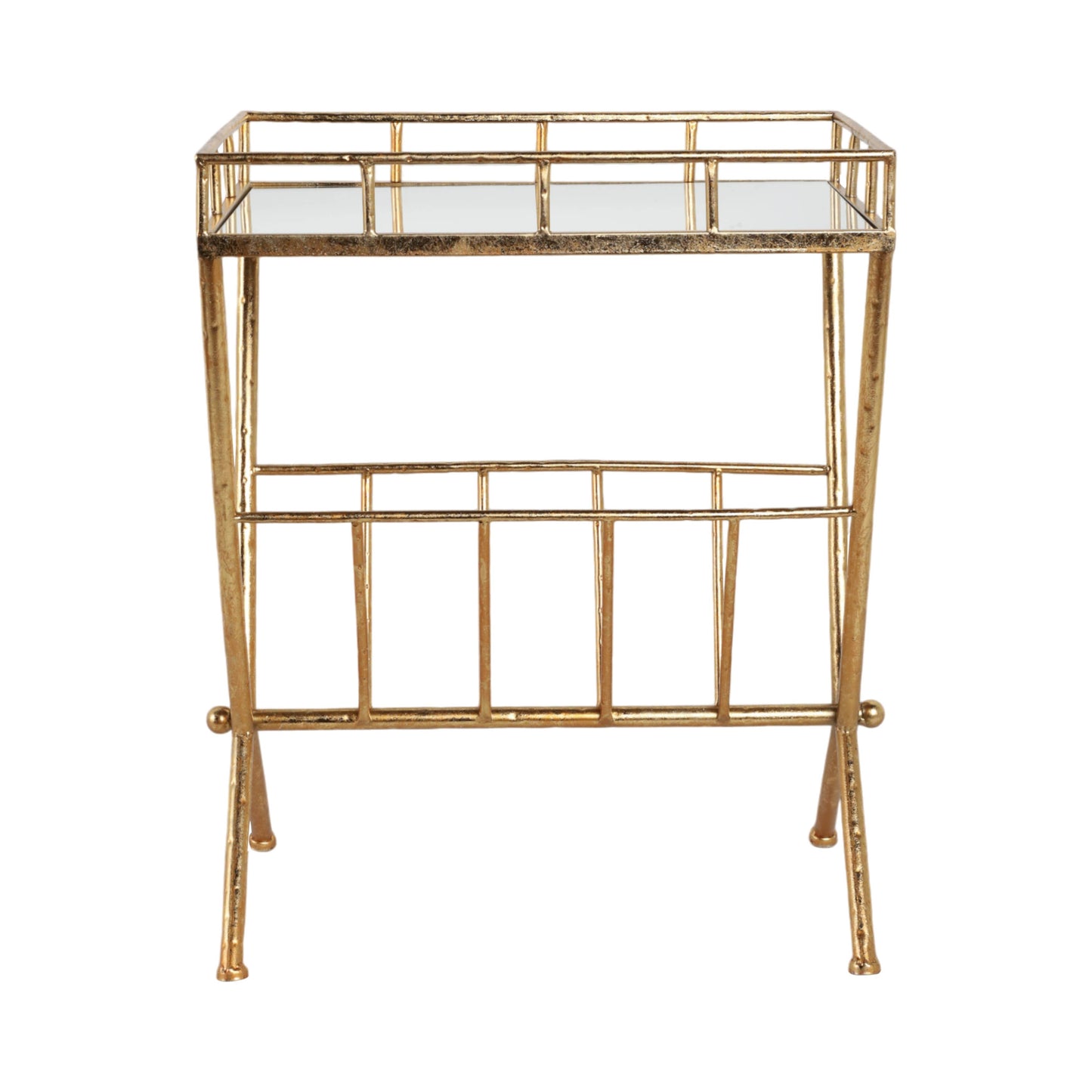 23 in. Tall Gold Metal 2 Tier Mirrored Magazine Bookcase