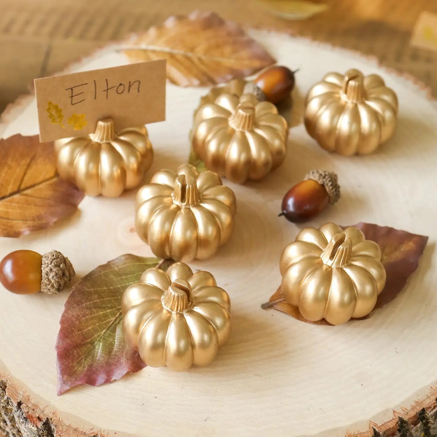 Harvest Gold Pumpkin Place Card Holder Set