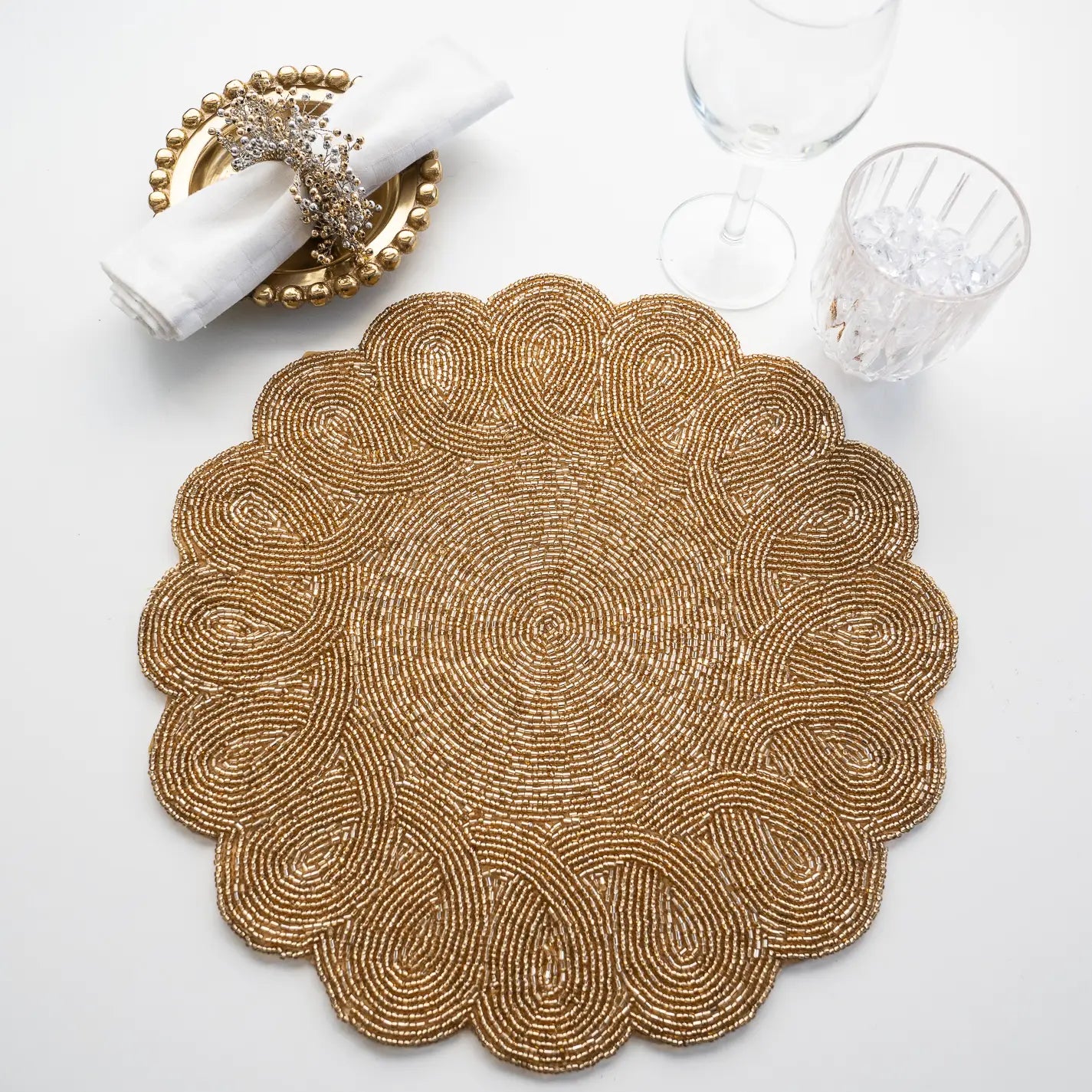 Beaded Gold Swirl Petal Placemat