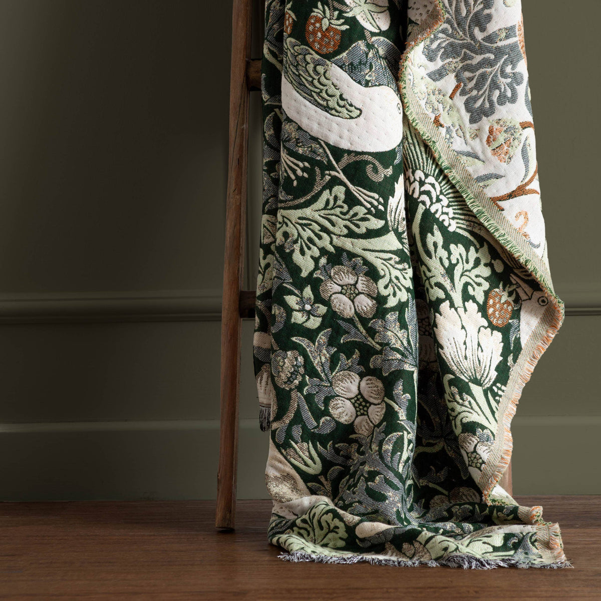 Strawberry Thief Jacquard Throw Forest