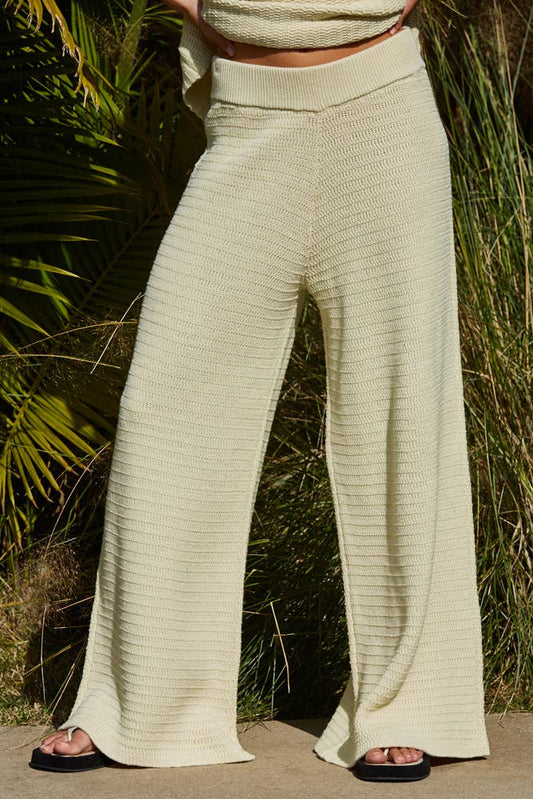 Knit Sweater Cotton Crochet Wide Leg Pants