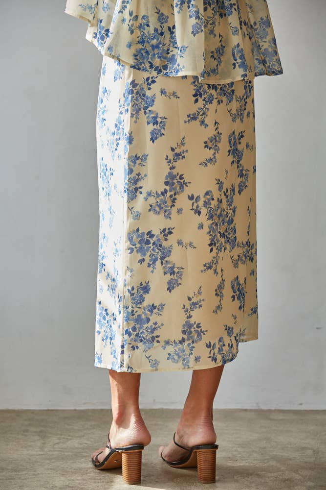 Woven Floral Print Midi Skirt