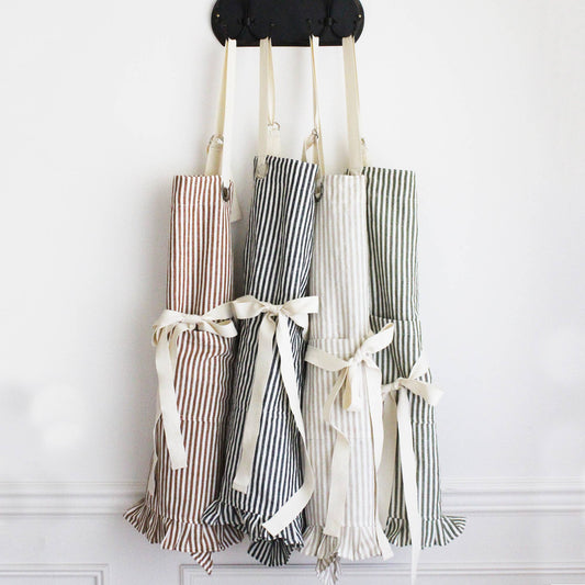 Ruffle Pin Stripe Apron: Green