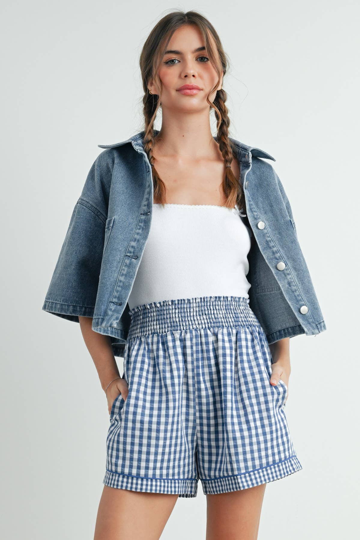 Garterized Gingham Shorts - BMP7658