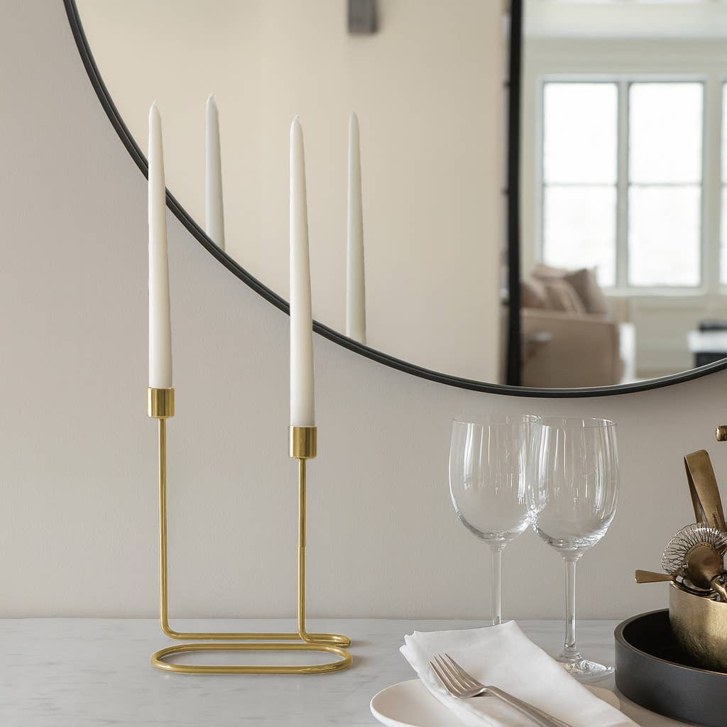 Taper Candle Holder 2-Taper - Gold Metal Double Swirl, 8 in.