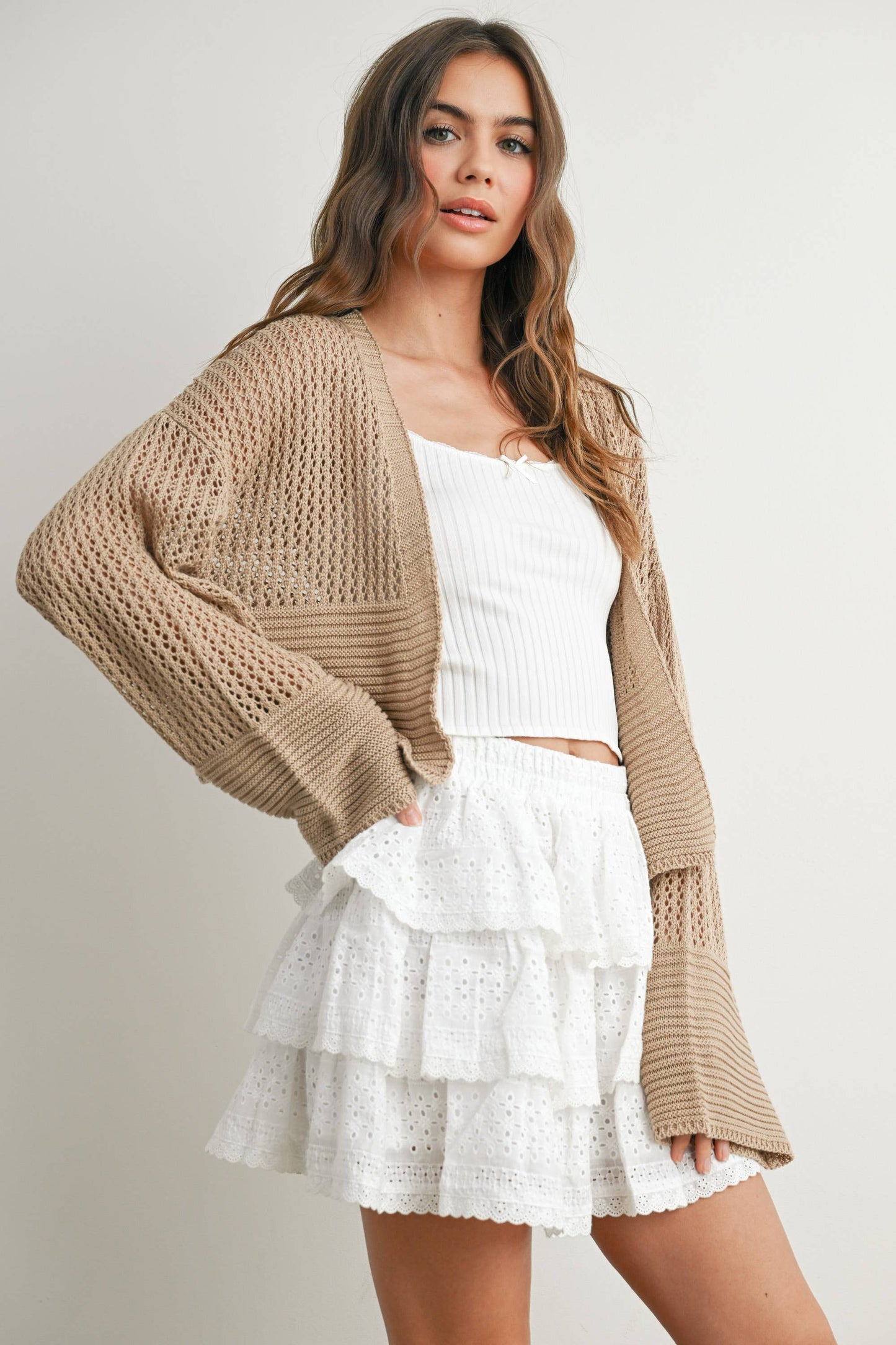 The Rowan Cardi – Textured Crop in Taupe