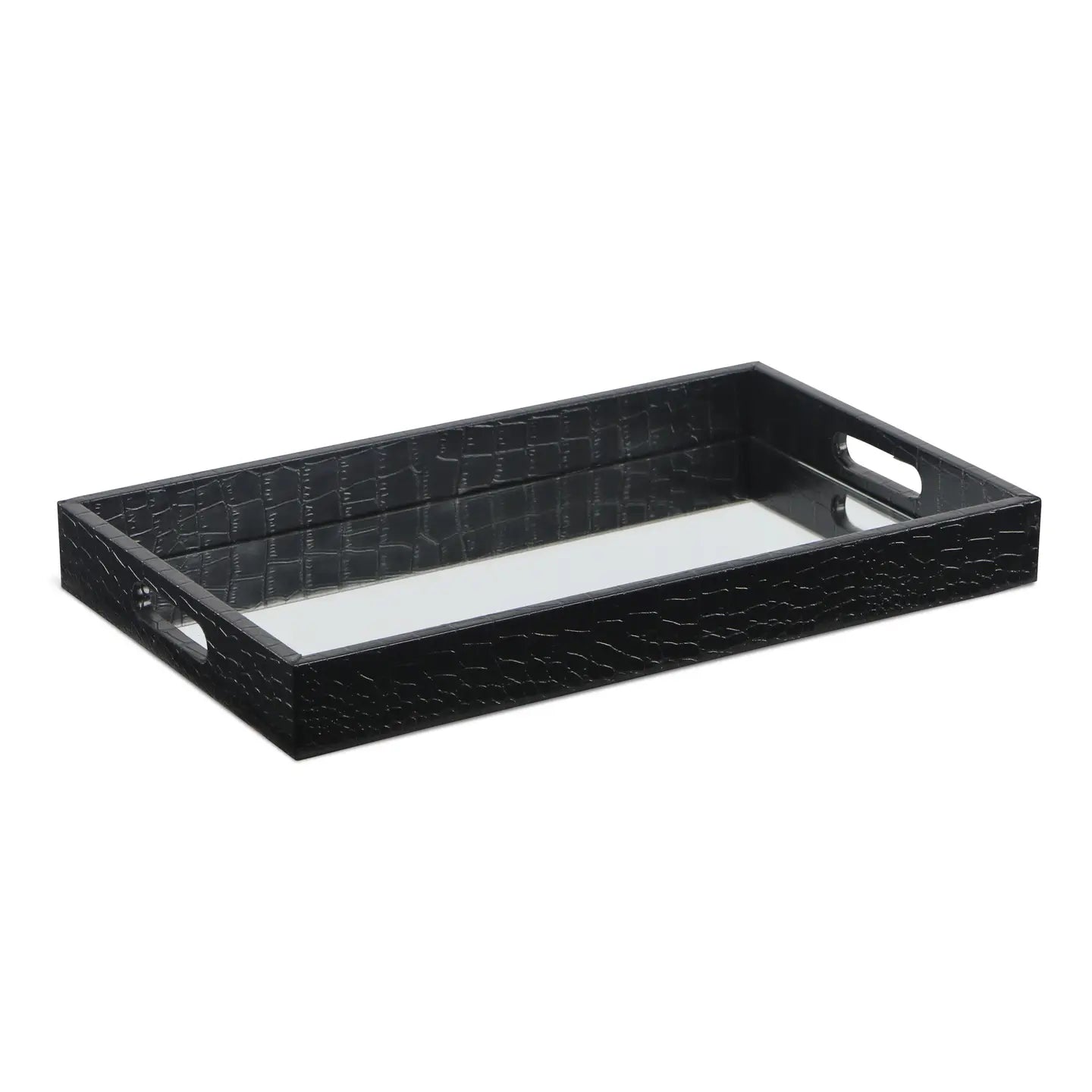 Slade Black Faux Snakeskin Mirrored Tray