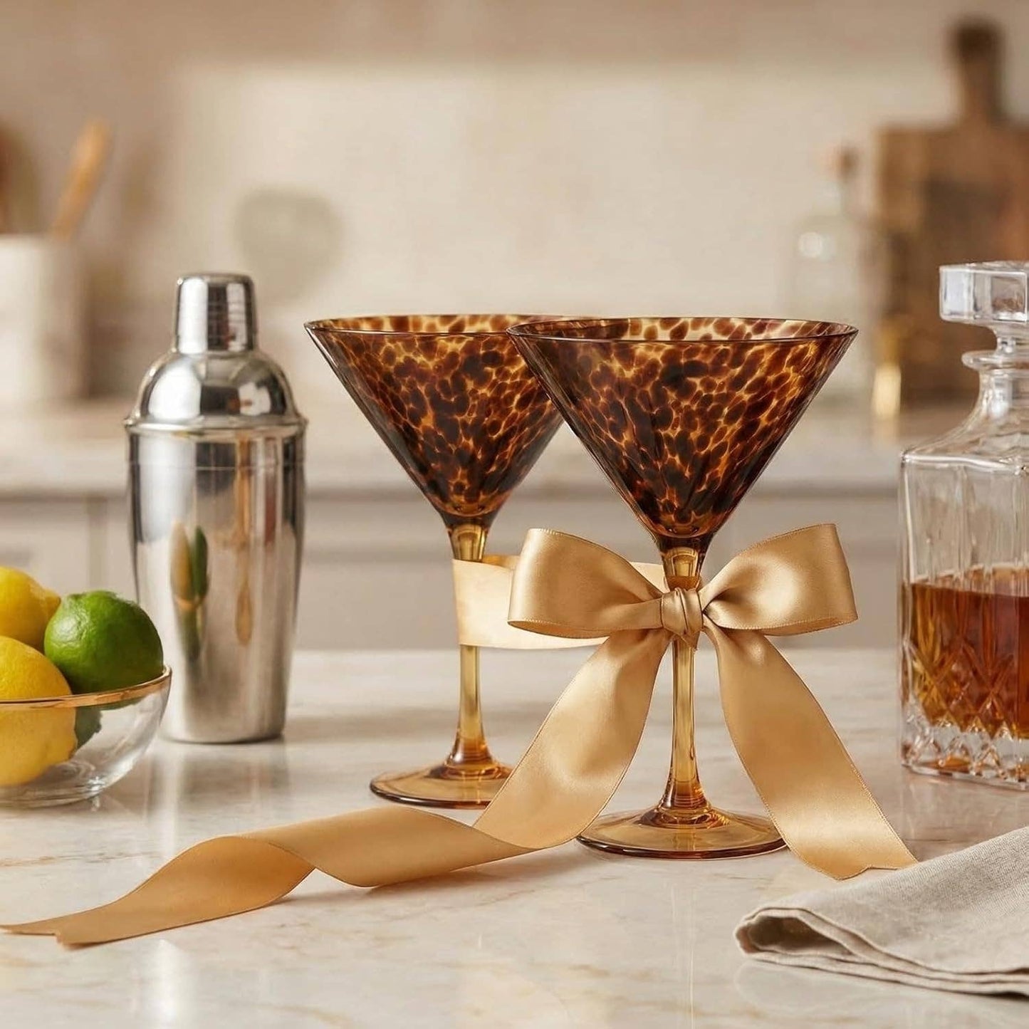 Tortoise Leopard Print Martini Glasses