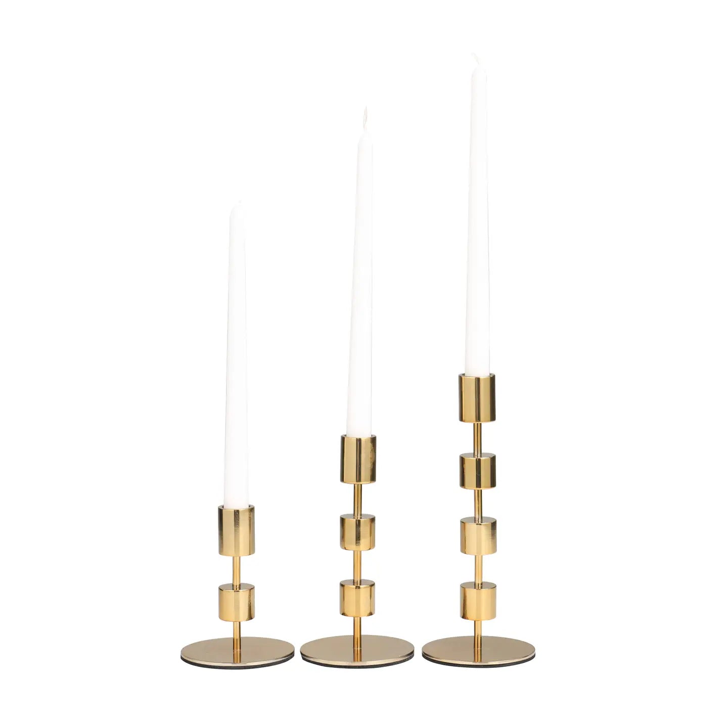 Contemporary Gold Aluminum Metal Candle Holder Set