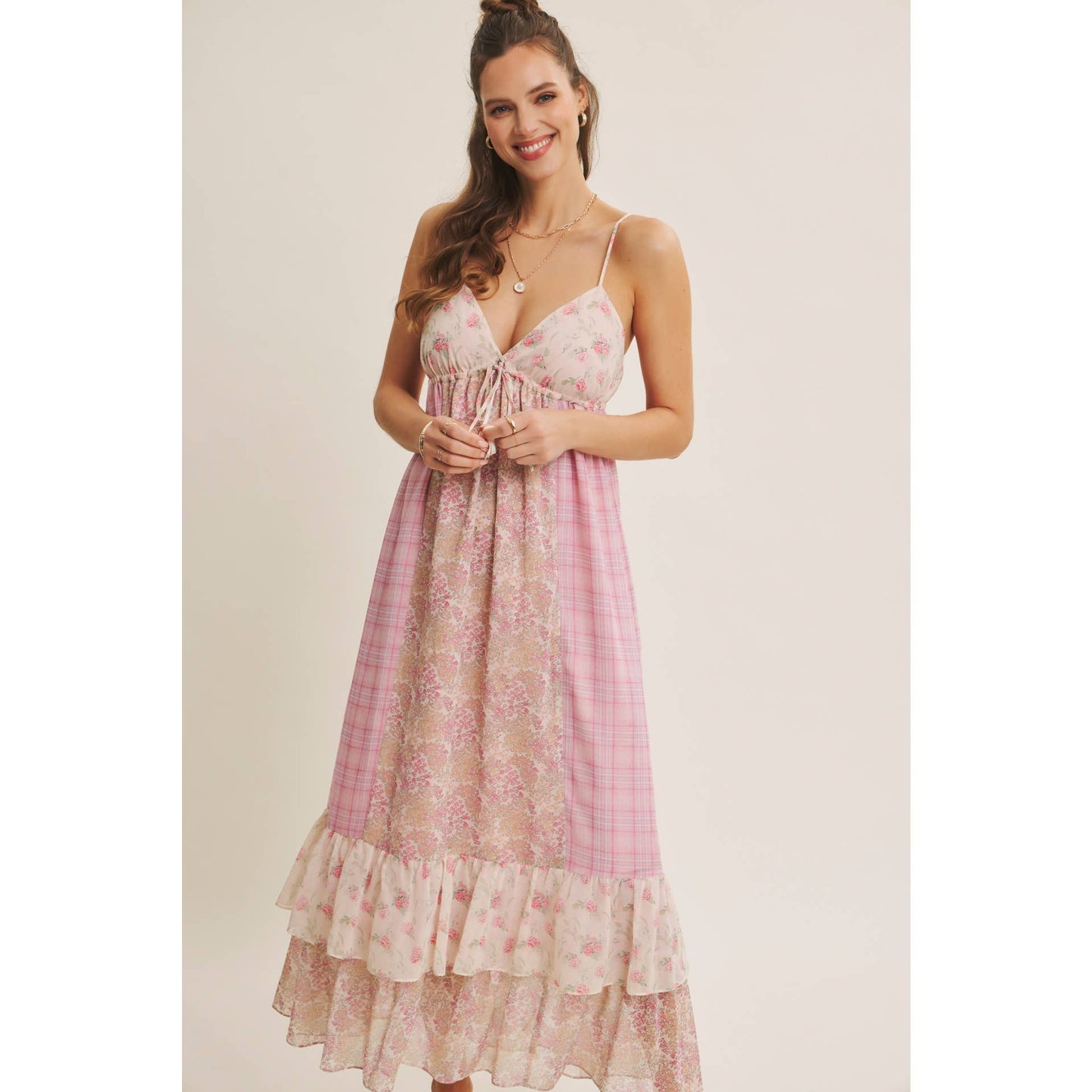 GARDEN PARTY ROMANTIC MIXED PRINT CHIFFON MAXI DRESS