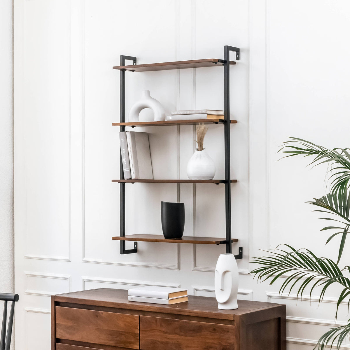 Phantom Solid Wood & Iron Wall Mounted Shelf for Living room