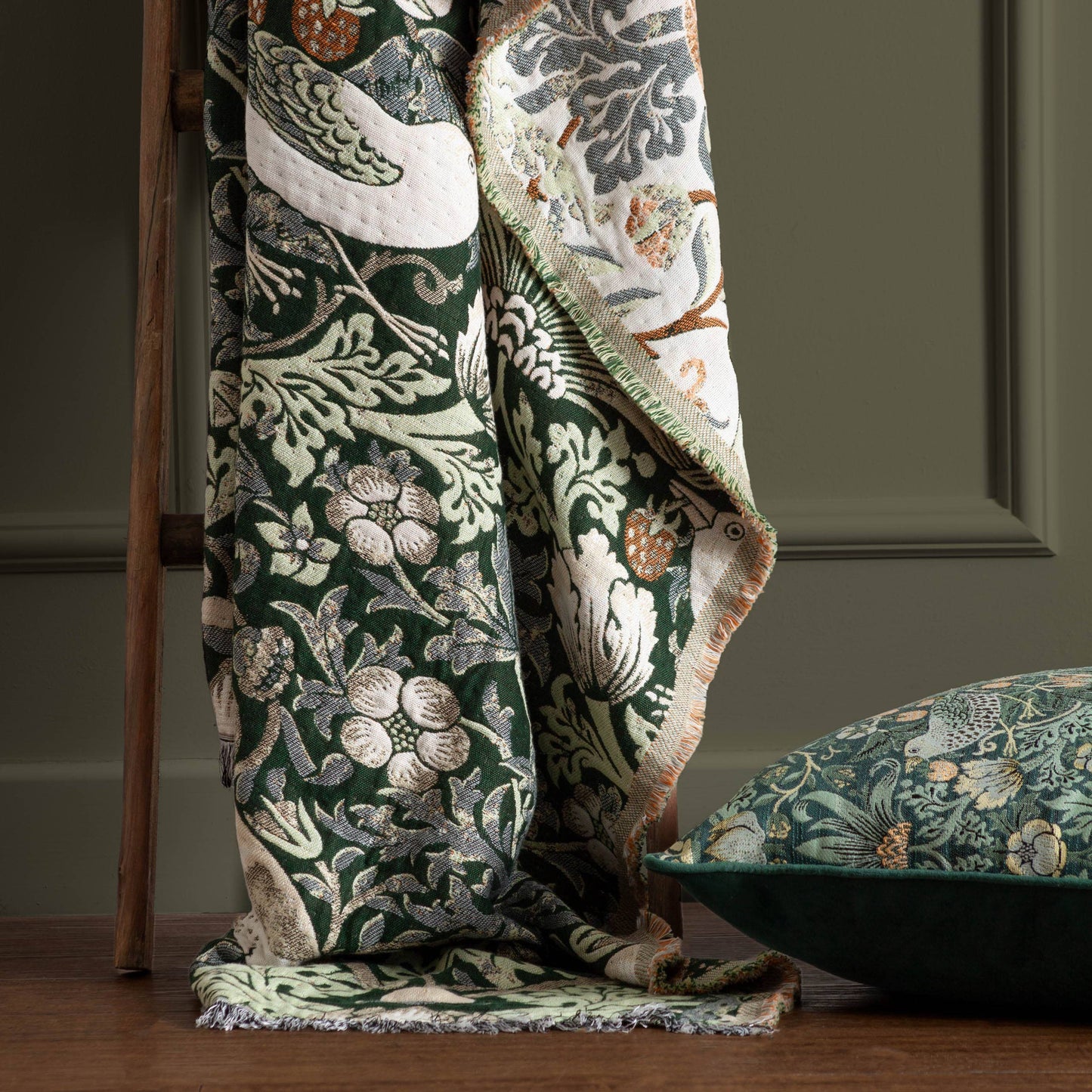 Strawberry Thief Jacquard Throw Forest