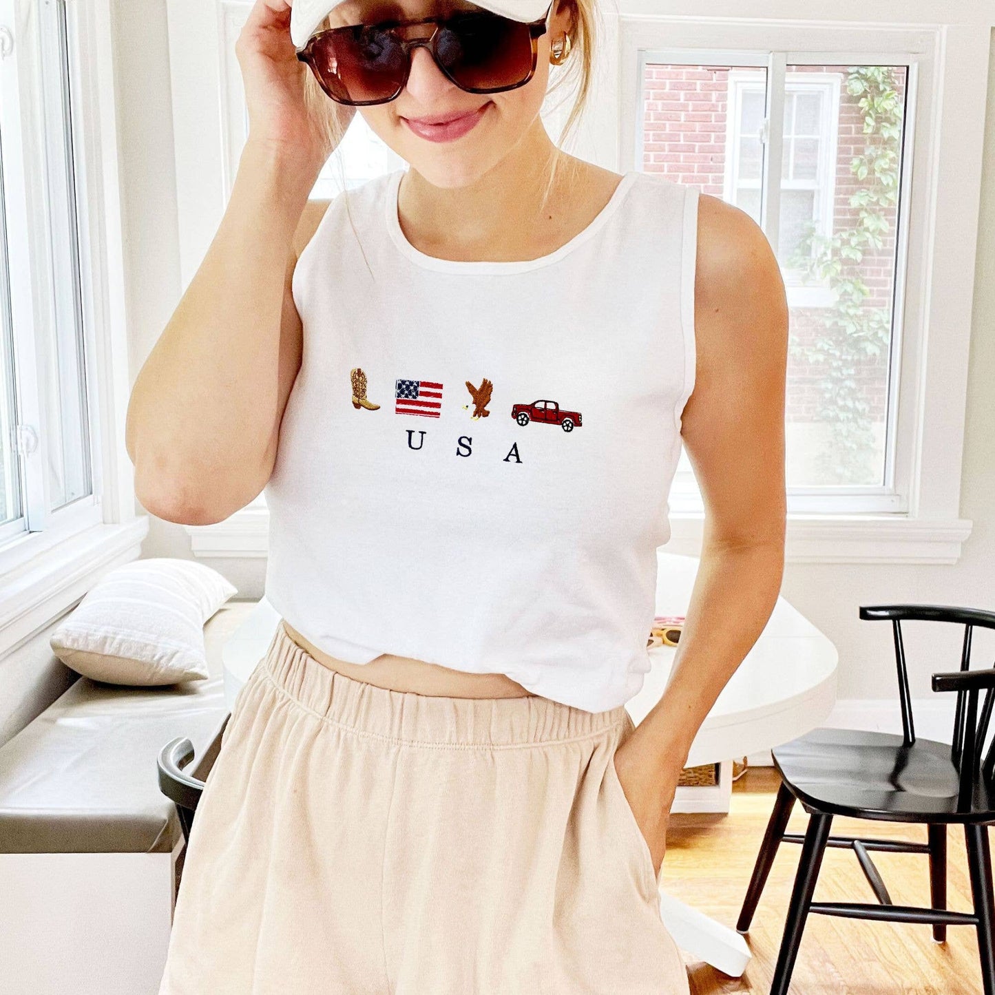 Embroidered USA Icons Tank Top