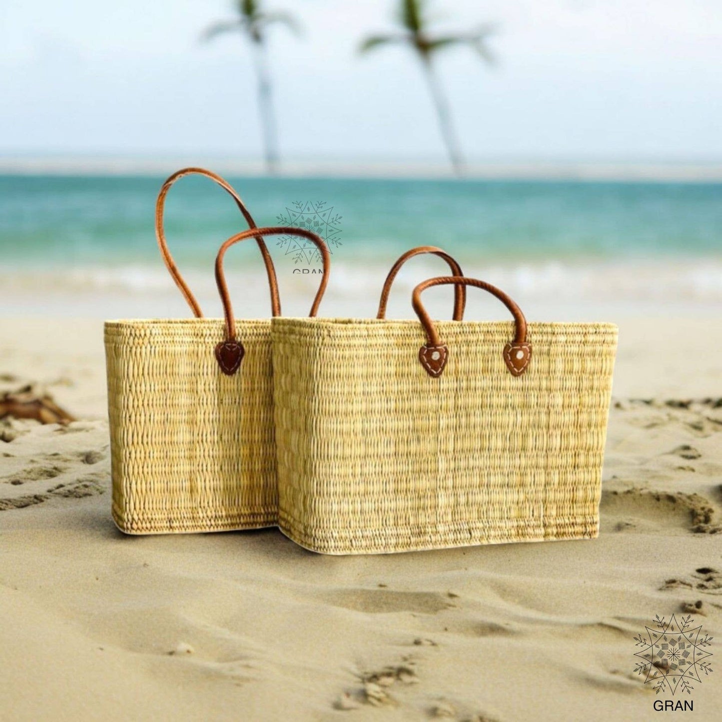 Market Reed Storage, Leather Baskets Shopping Bag.