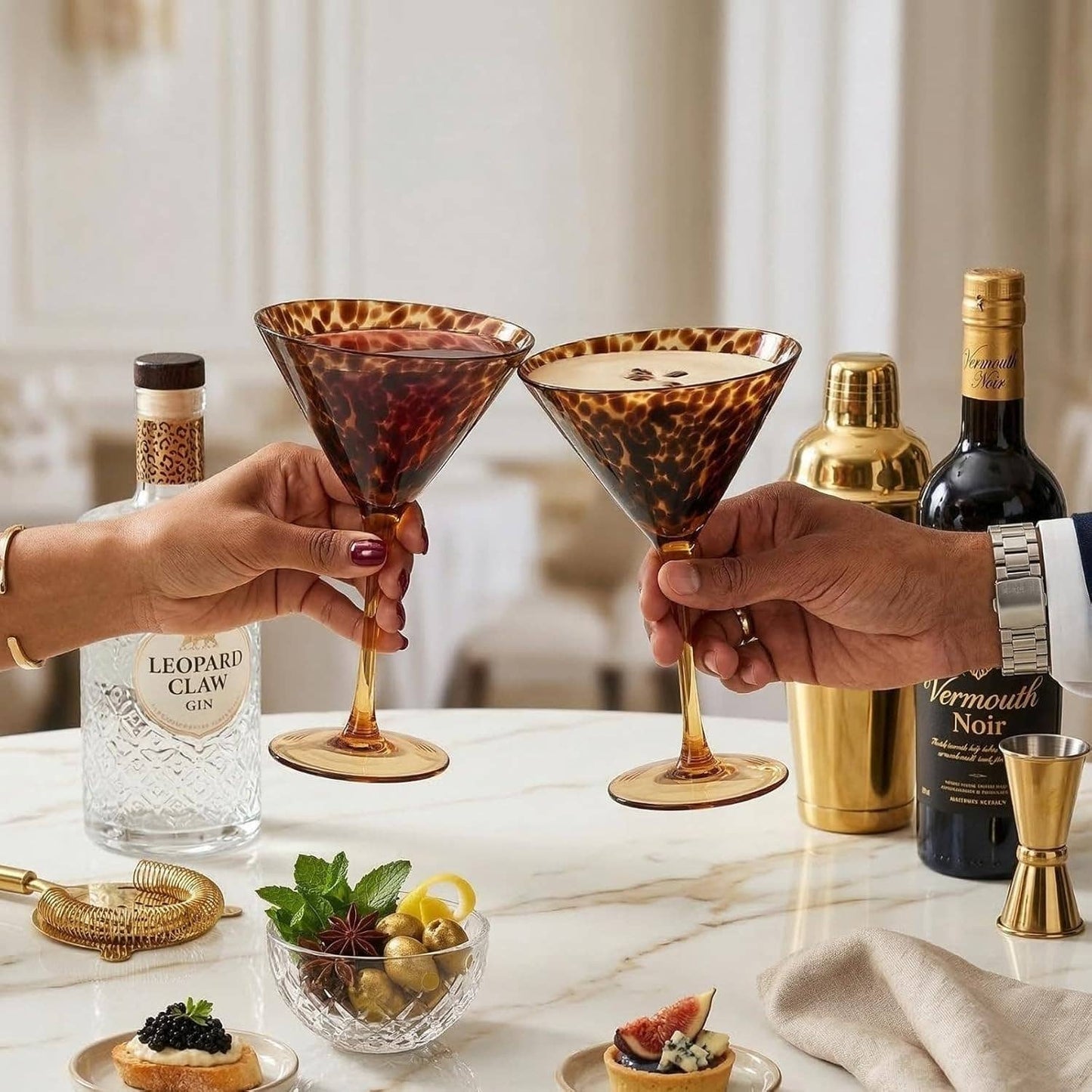 Tortoise Leopard Print Martini Glasses