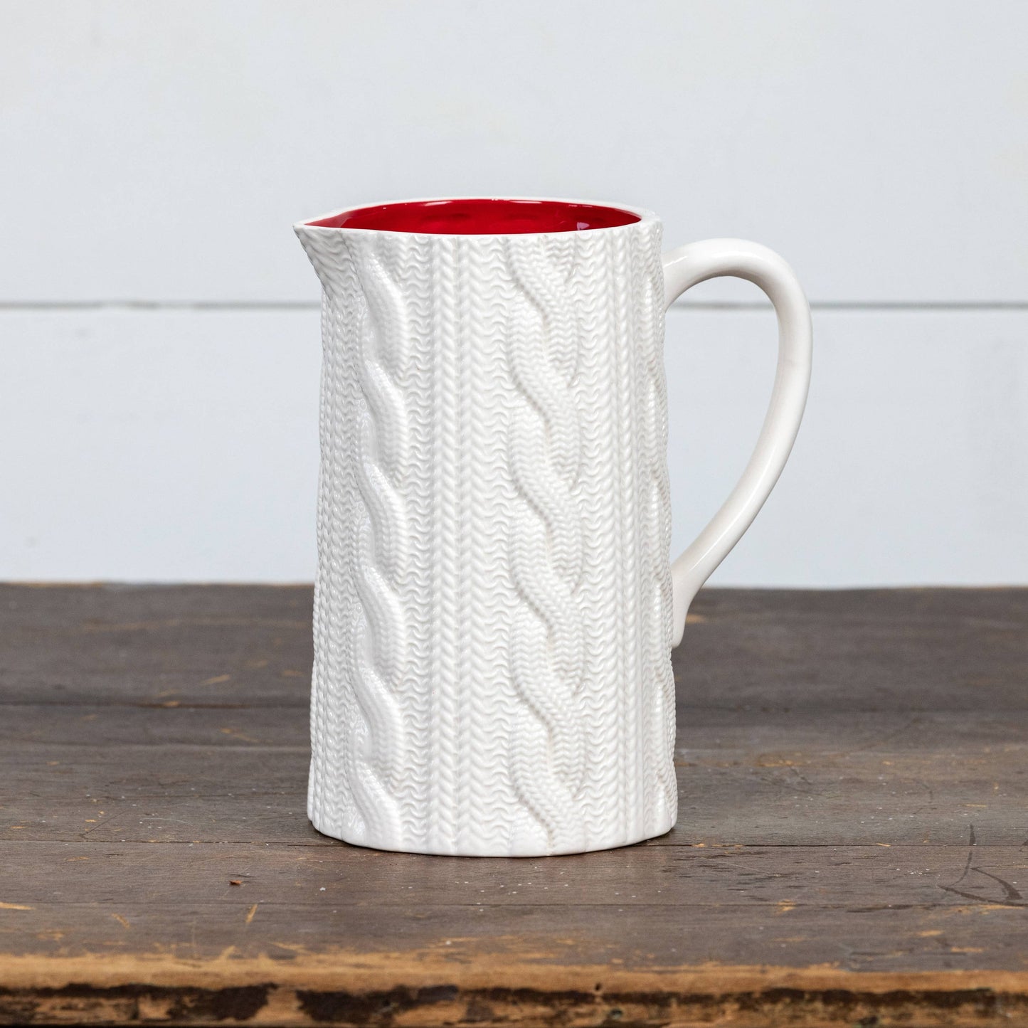 Cream Knit Ceramic Pitcher – 8”