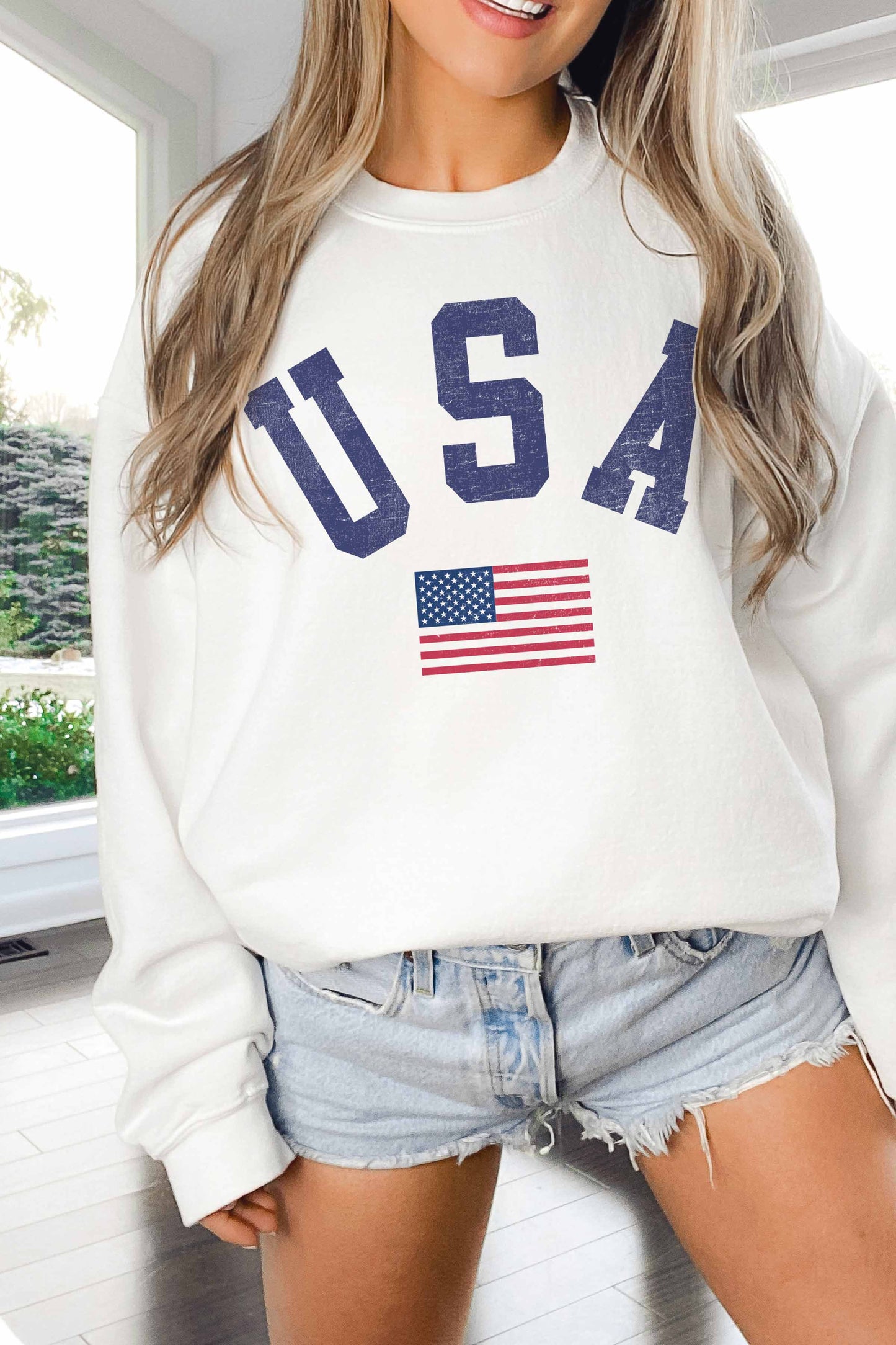 [G1469X-OSS]- USA OVERSIZED SWEATSHIRTS: ASH / M/L