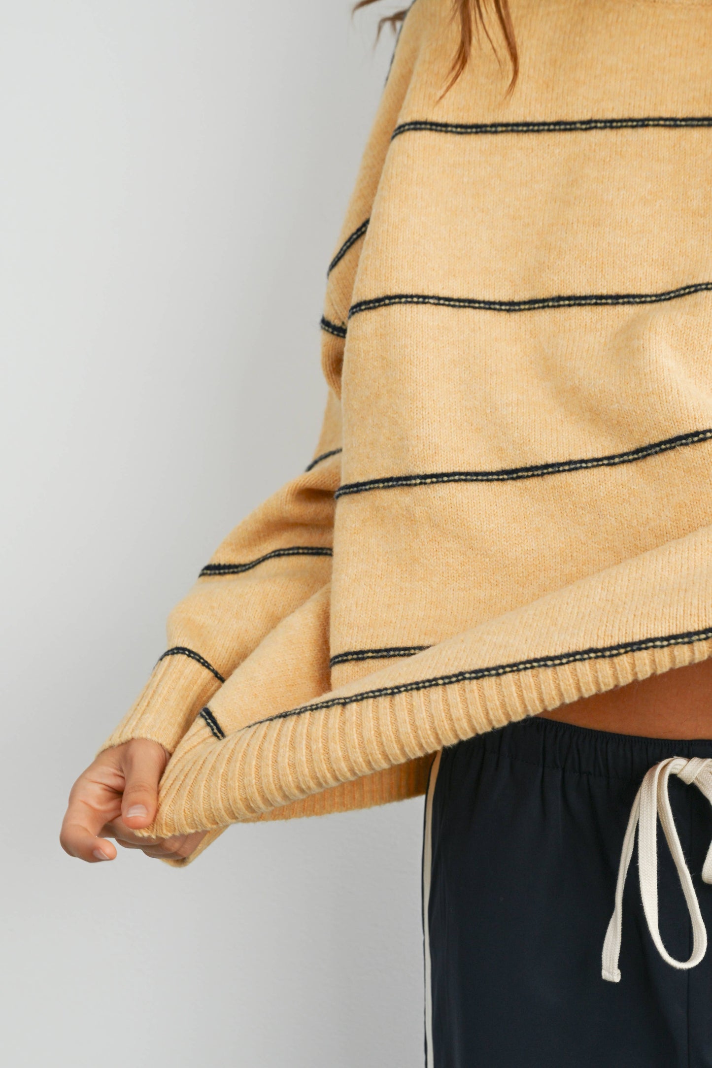 Striped Pattern Drop Shoulder Sweater - BMW7421: TAUPE MULTI / L
