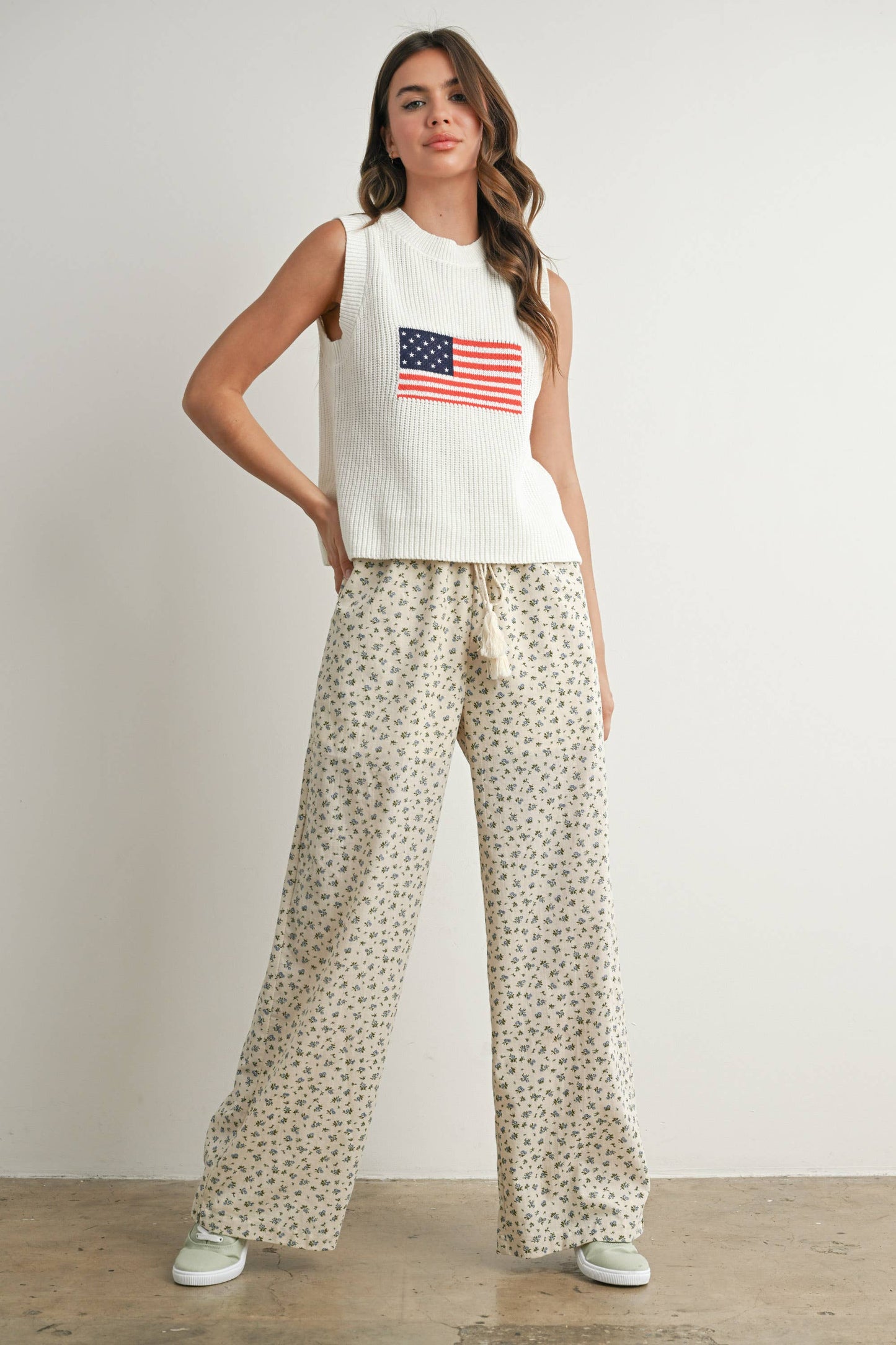 Flag Print Knitted Sleeveless Sweater - BMW7749