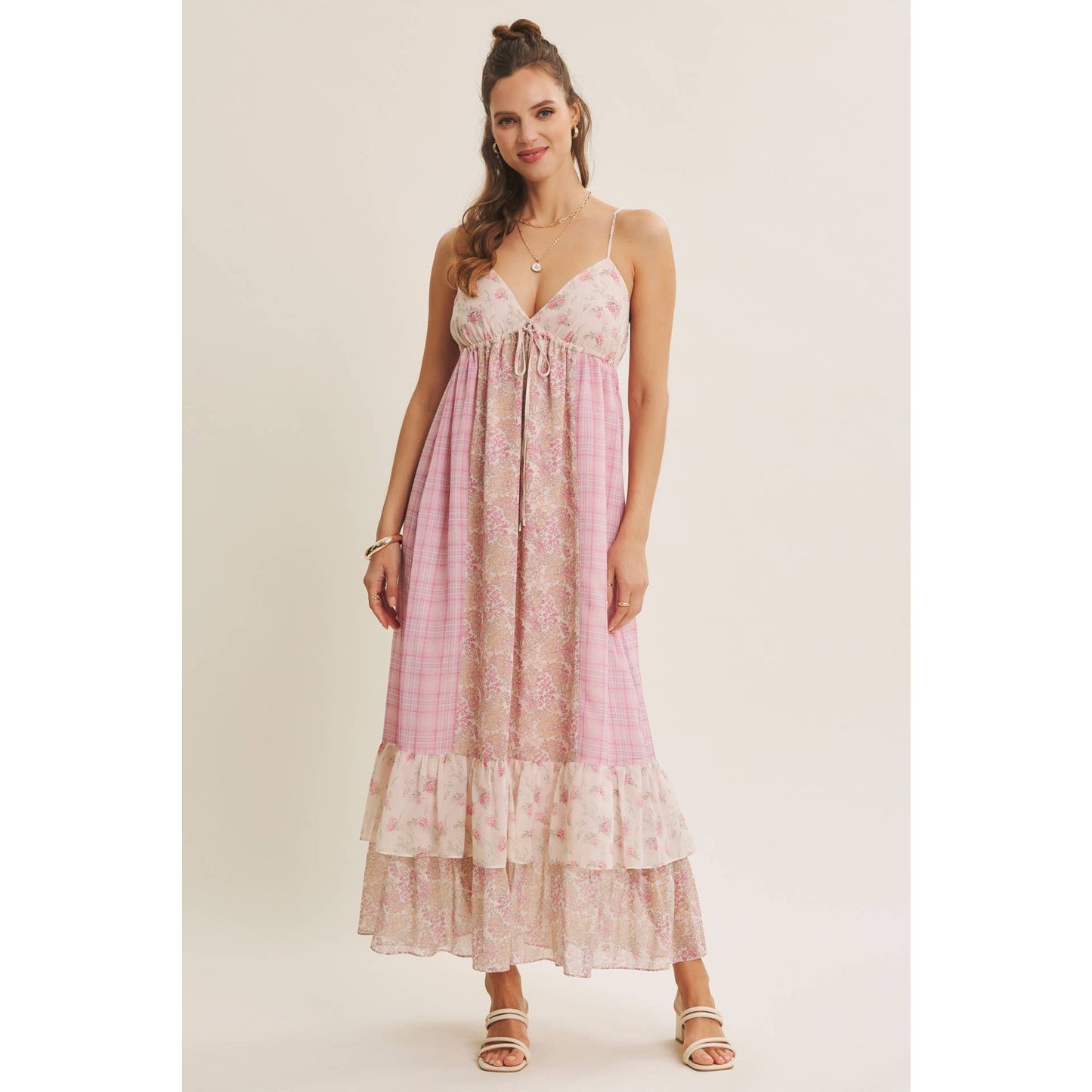 GARDEN PARTY ROMANTIC MIXED PRINT CHIFFON MAXI DRESS