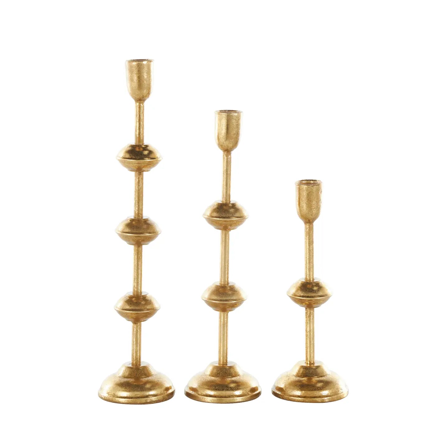 Contemporary Gold Metal Candle Holder Set