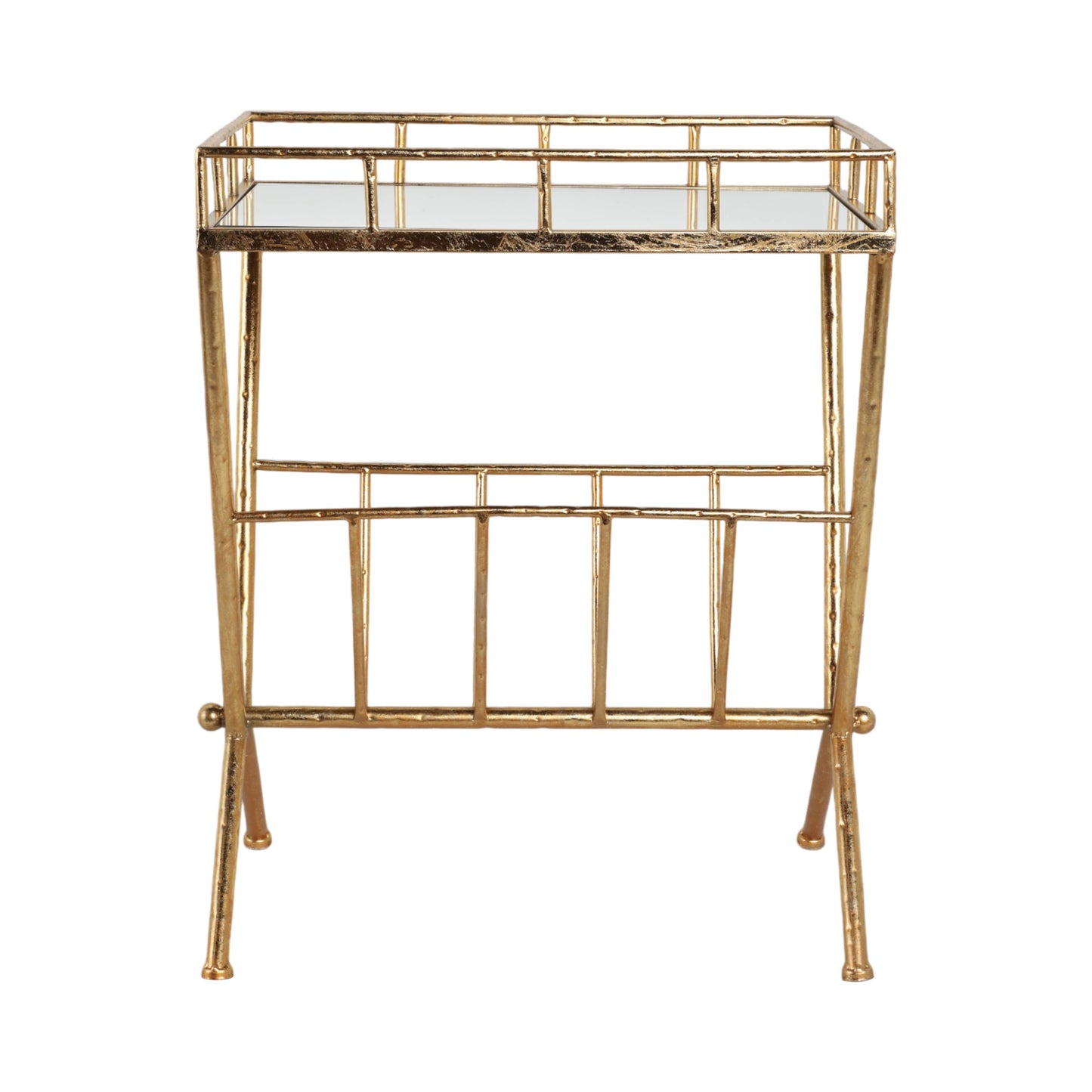 23 in. Tall Gold Metal 2 Tier Mirrored Magazine Bookcase