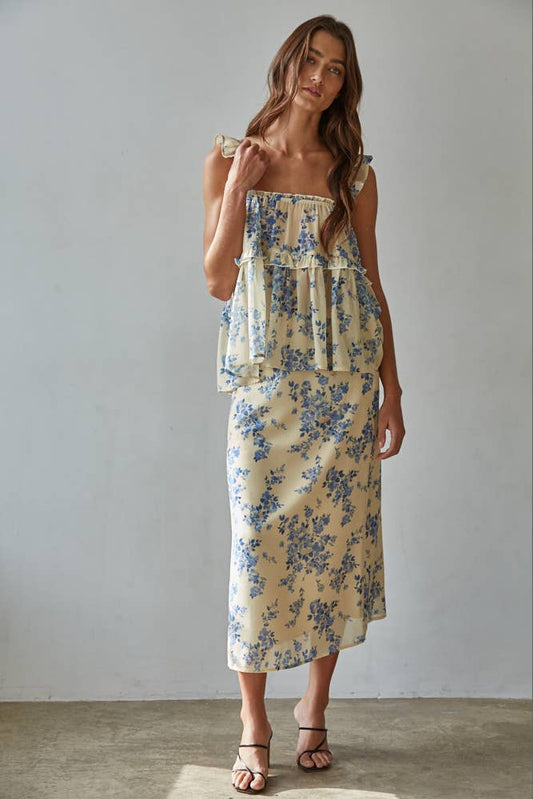 Woven Floral Print Ruffled Top