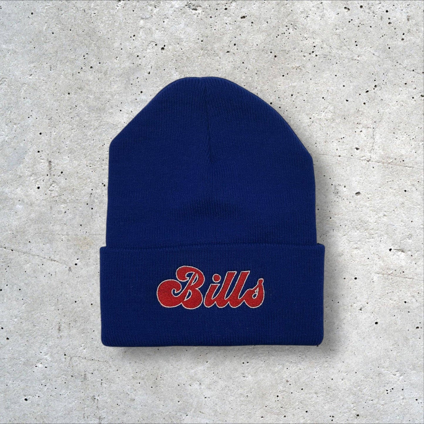 Embroidered Buffalo Bills Cursive Beanie: BLUE / Beanie (No Pom)