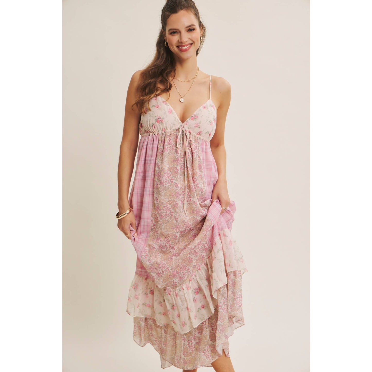 GARDEN PARTY ROMANTIC MIXED PRINT CHIFFON MAXI DRESS