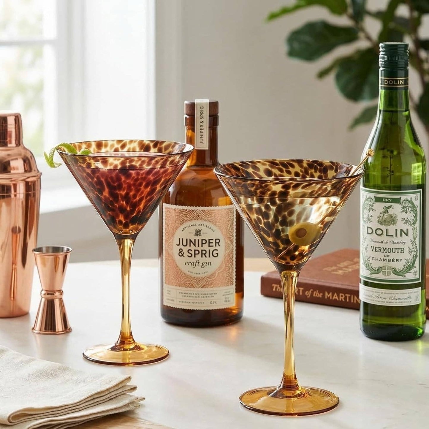 Tortoise Leopard Print Martini Glasses