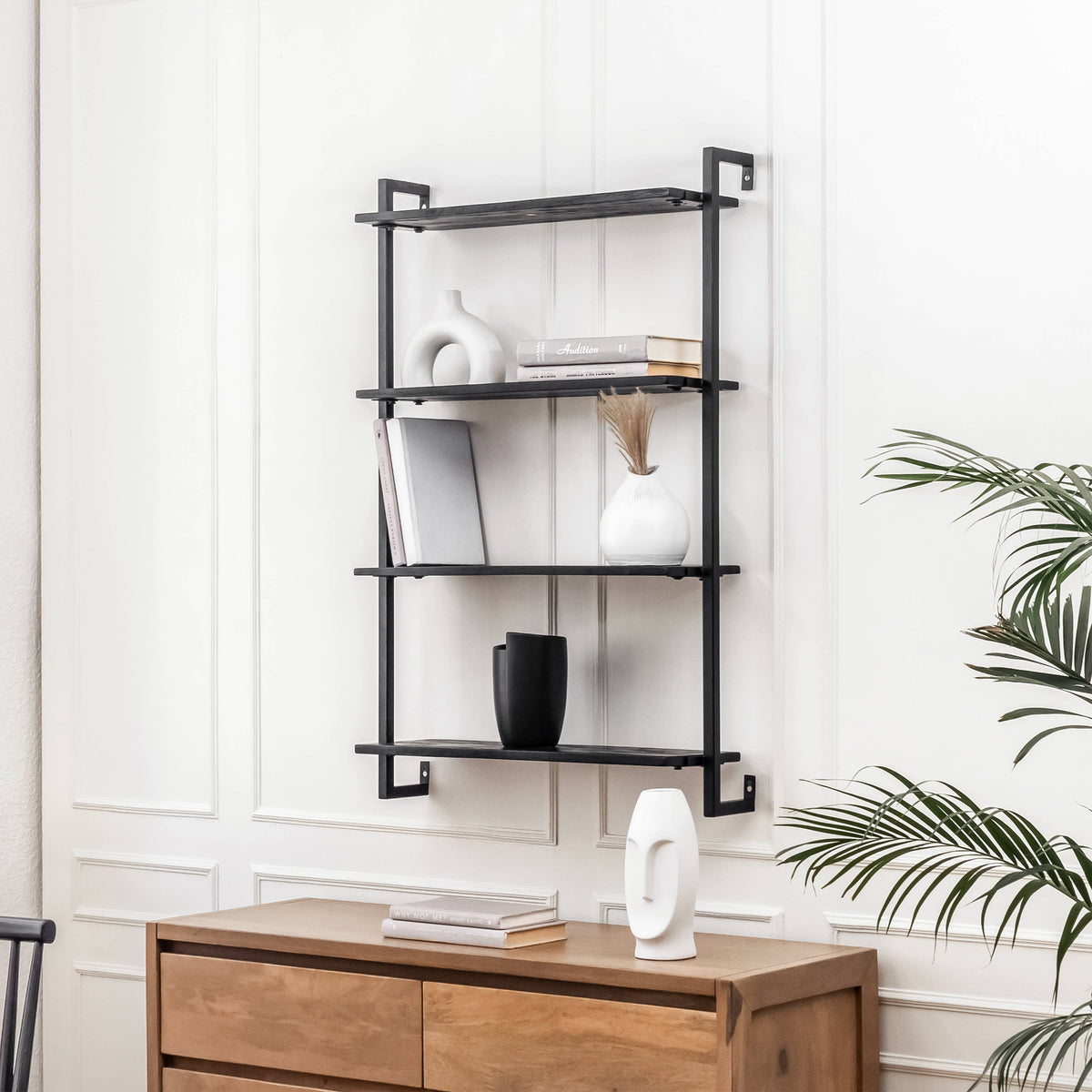 Phantom Solid Wood & Iron Wall Mounted Shelf for Living room
