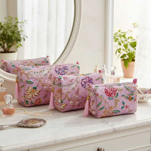Pink Spring Cosmetic Bag Set of 3