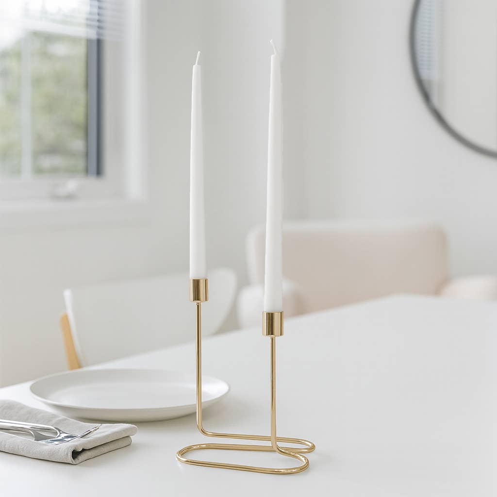 Taper Candle Holder 2-Taper - Gold Metal Double Swirl, 8 in.