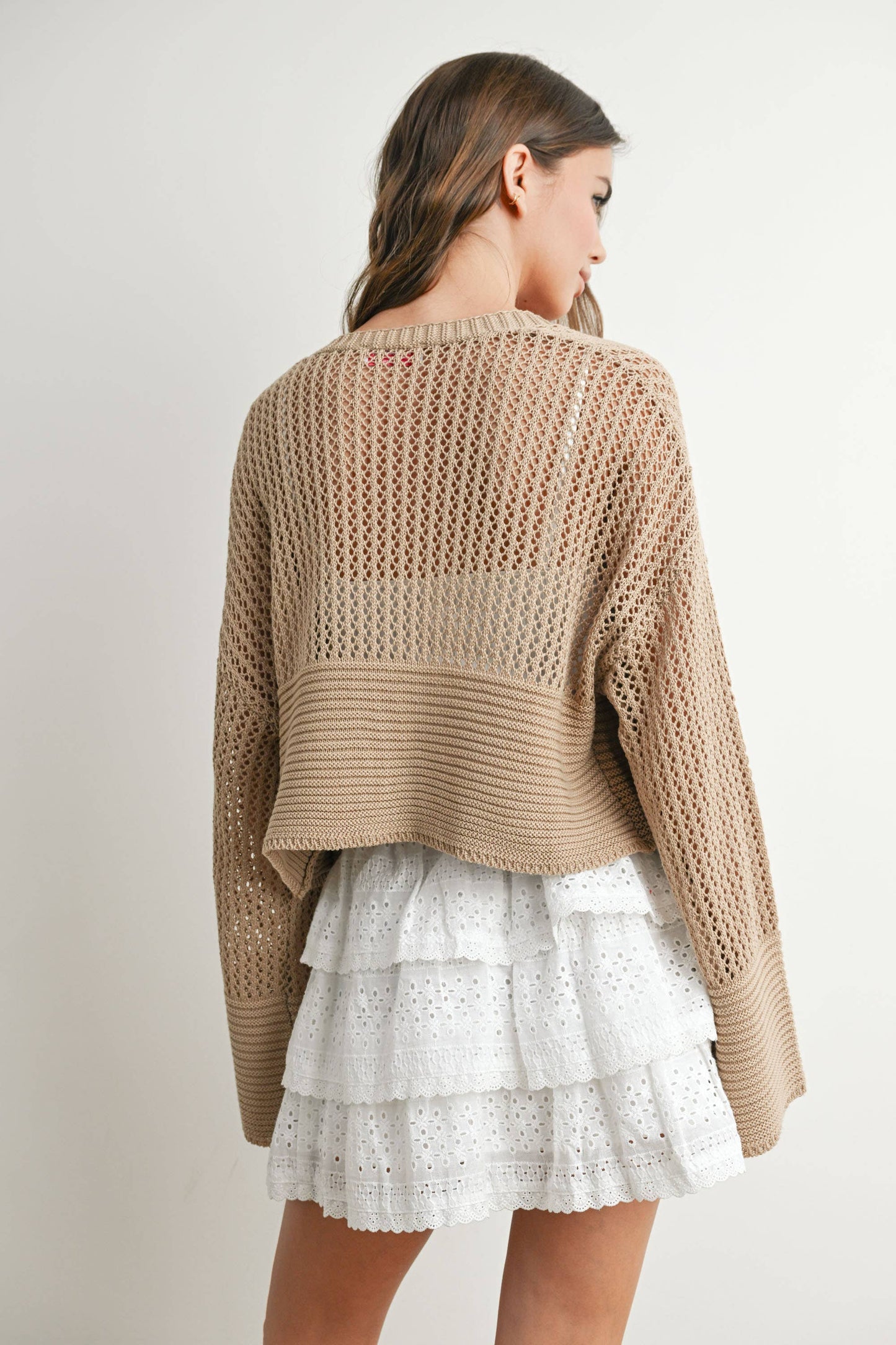 The Rowan Cardi – Textured Crop in Taupe
