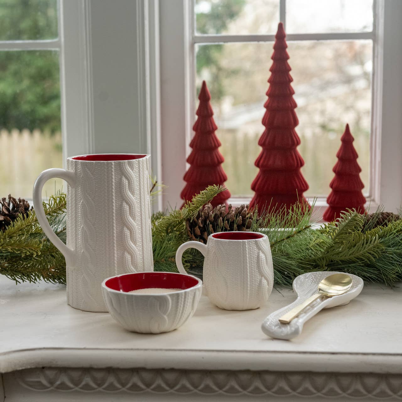 Cream Knit Ceramic Pitcher – 8”