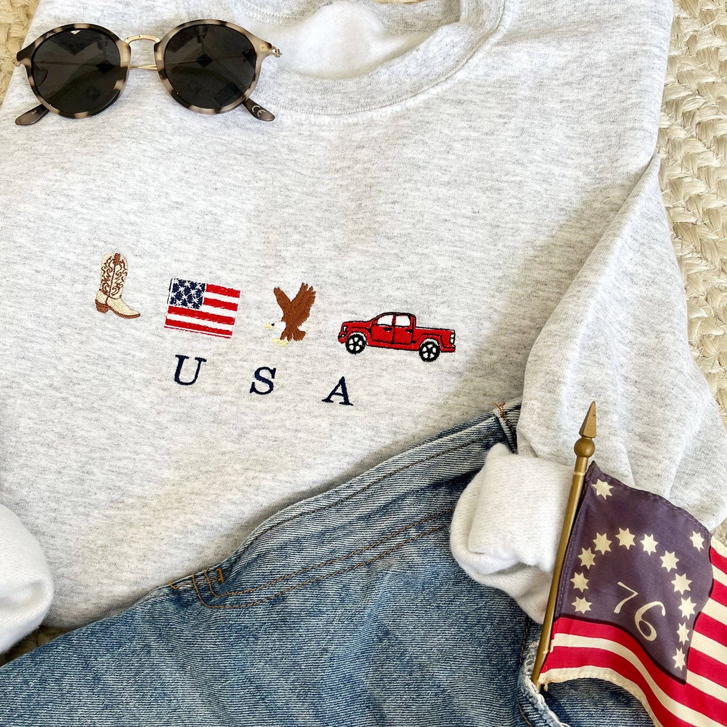 USA Navy Embroidered Icons Crewneck Sweatshirt