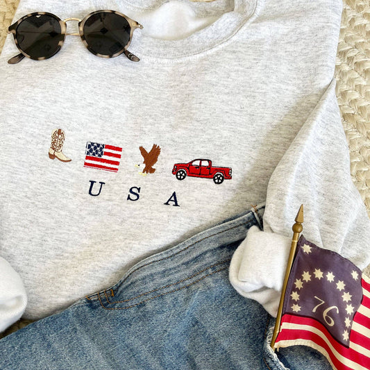 USA Navy Embroidered Icons Crewneck Sweatshirt