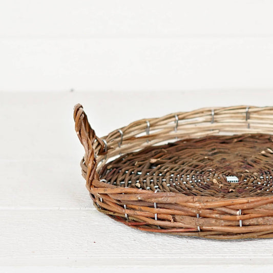 Flat Willow Basket with Ruffled Edge and Handles